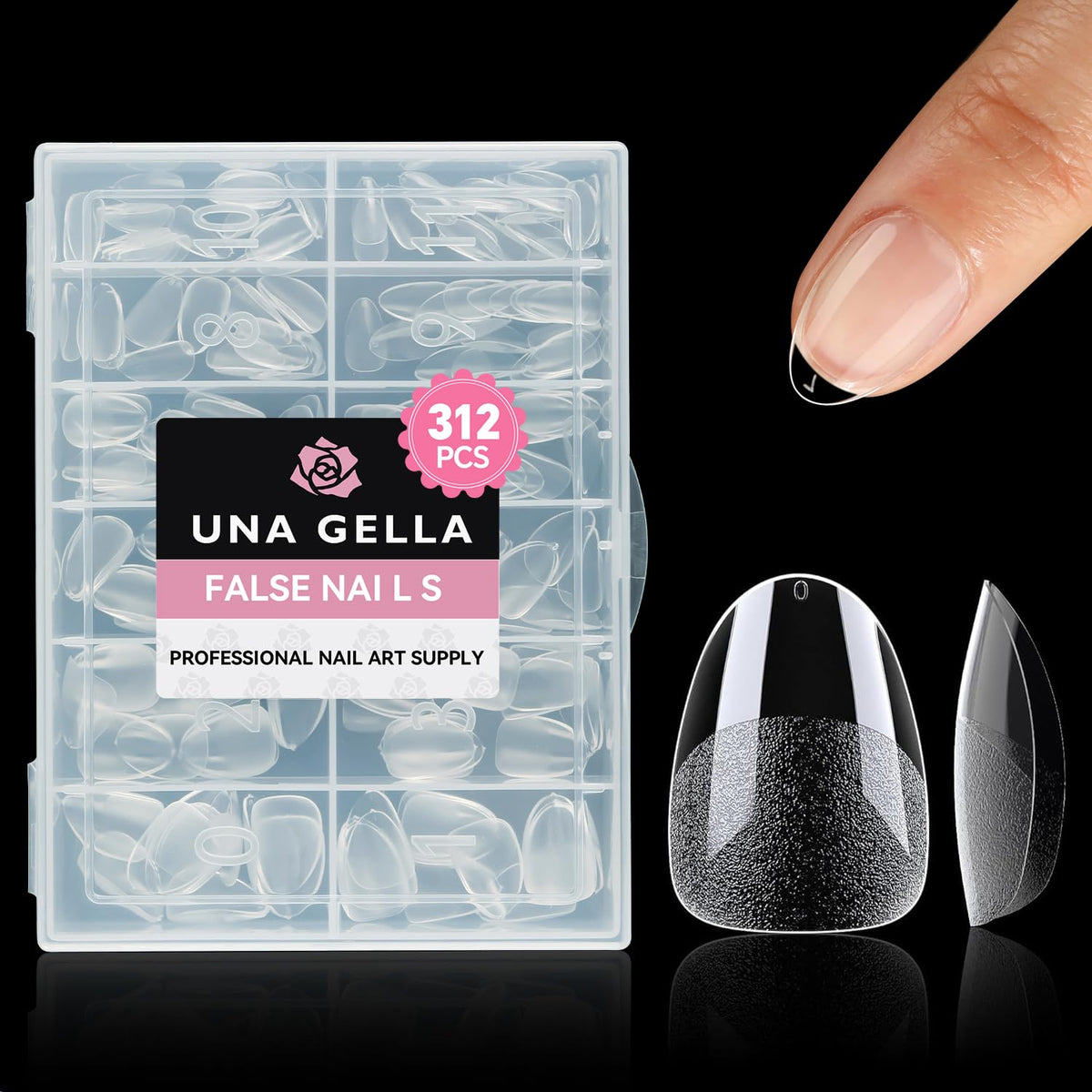 UNA GELLA almond nail tips packaging for easy at-home use