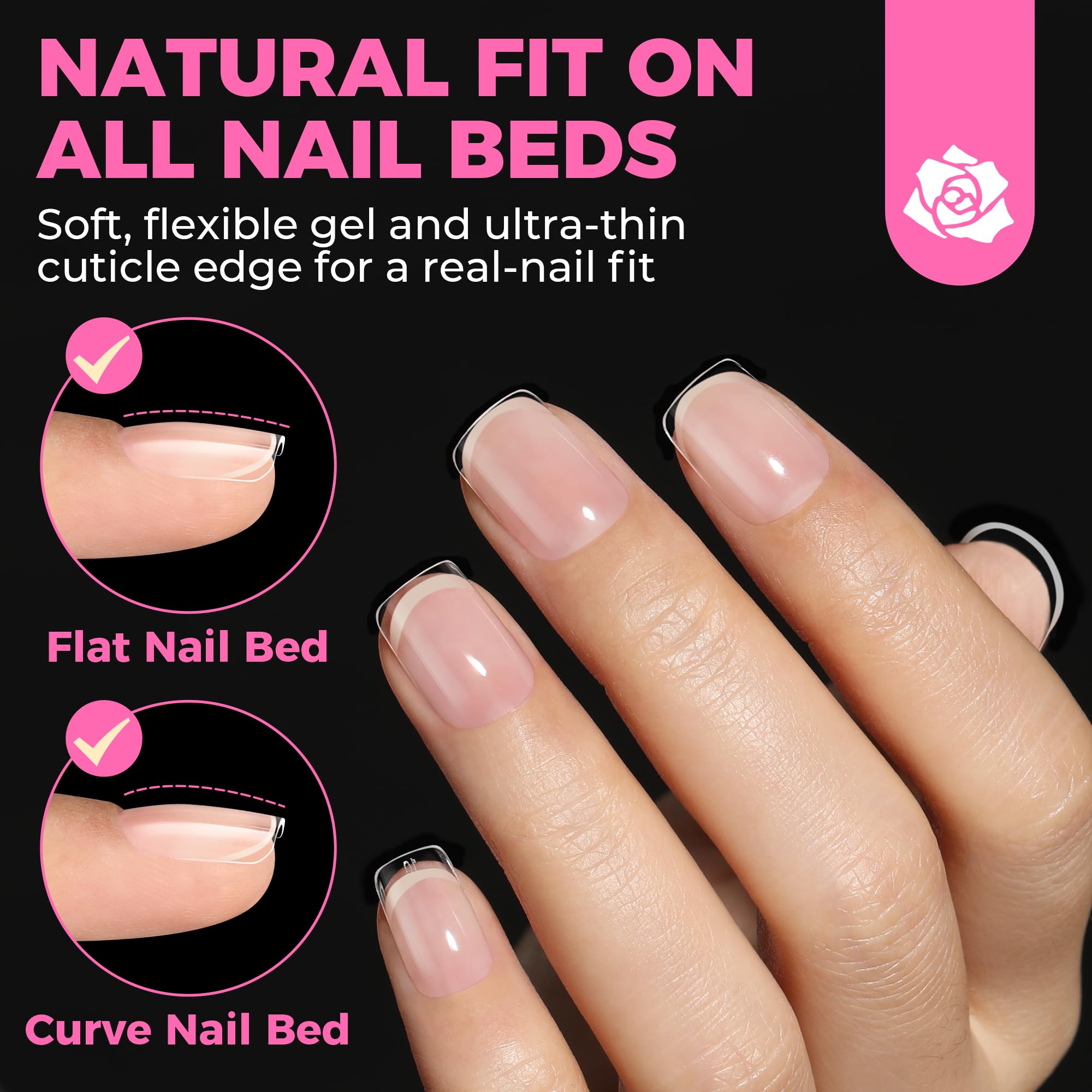 UNA GELLA tips feature smooth edges for easy press-on application.