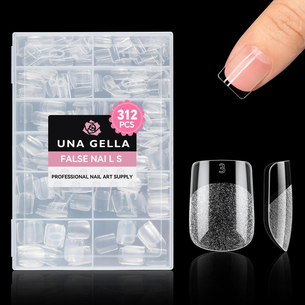 UNA GELLA extra short square nail tips pack with 312 pieces for versatile extensions.