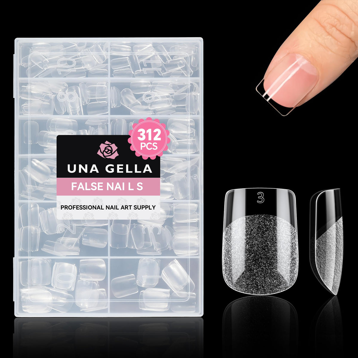 UNA GELLA extra short square nail tips pack with 312 pieces for versatile extensions.