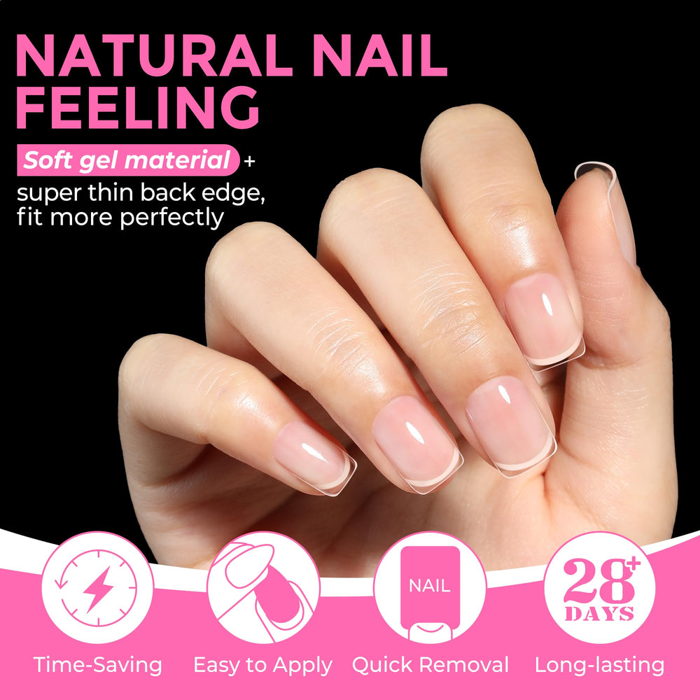 UNA GELLA Extra Short Square Tips on nail bed show secure adhesion.