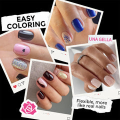 UNA GELLA Extra Short Square Tip on nail demonstrates easy press-on use.