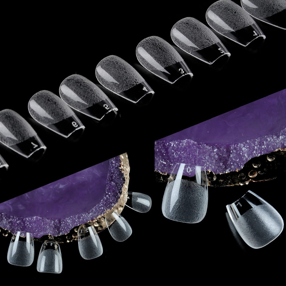 UNA GELLA full-cover tips demonstrating versatile extensions for home use.