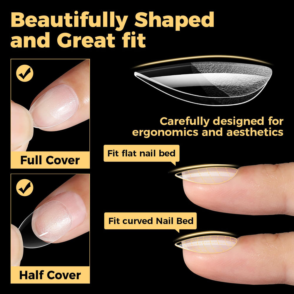 UNA GELLA full cover clear nails for a salon-like finish.