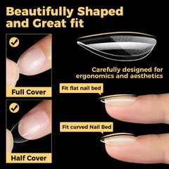 UNA GELLA full cover clear nails for a salon-like finish.