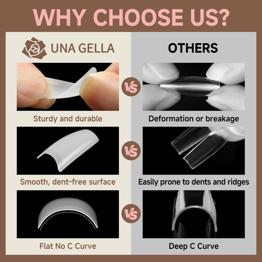UNA GELLA glossy surface supports polish, dip powder, and rhinestones