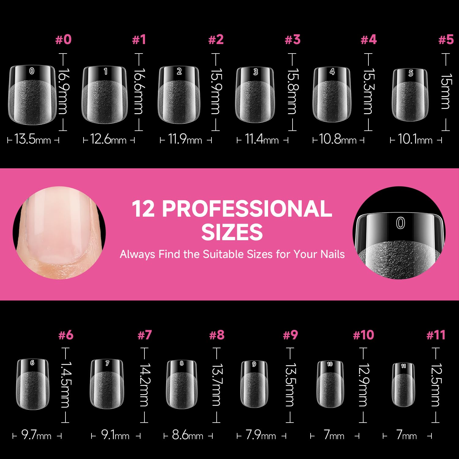 UNA GELLA tips display 12 sizes included for perfect fit.