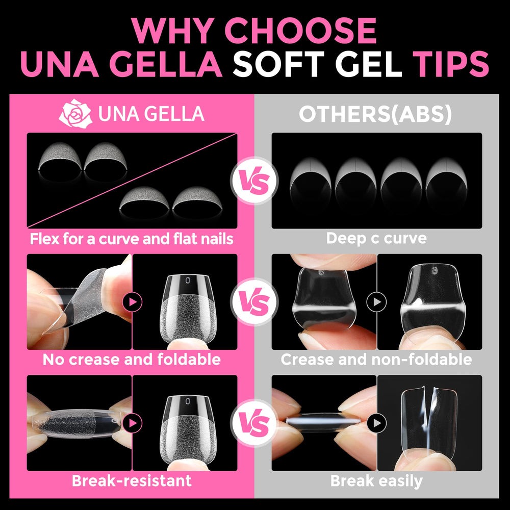UNA GELLA long-lasting coffin tips suggesting wear up to three weeks with care.