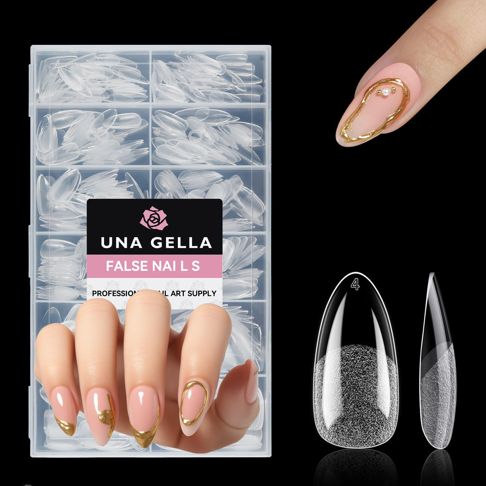 UNA GELLA medium almond nail tips with inner deep matte texture for stronger adhesion.