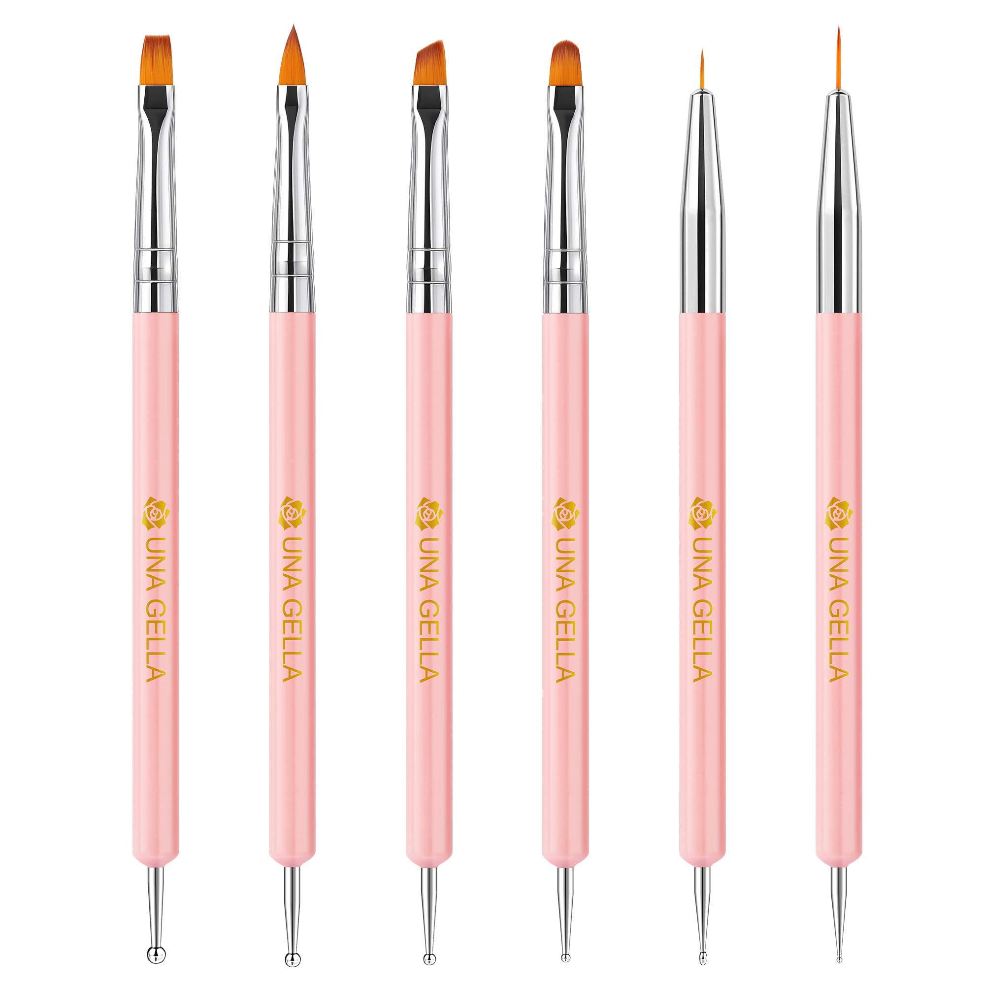 UNA GELLA flat nail art brush for precise color application.