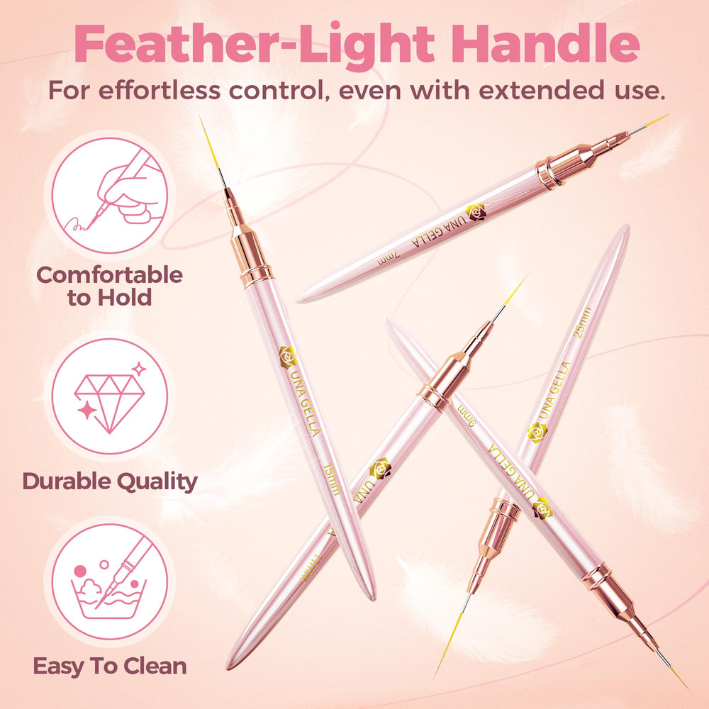 UNA GELLA nail art brush with metallic handle for comfortable grip.