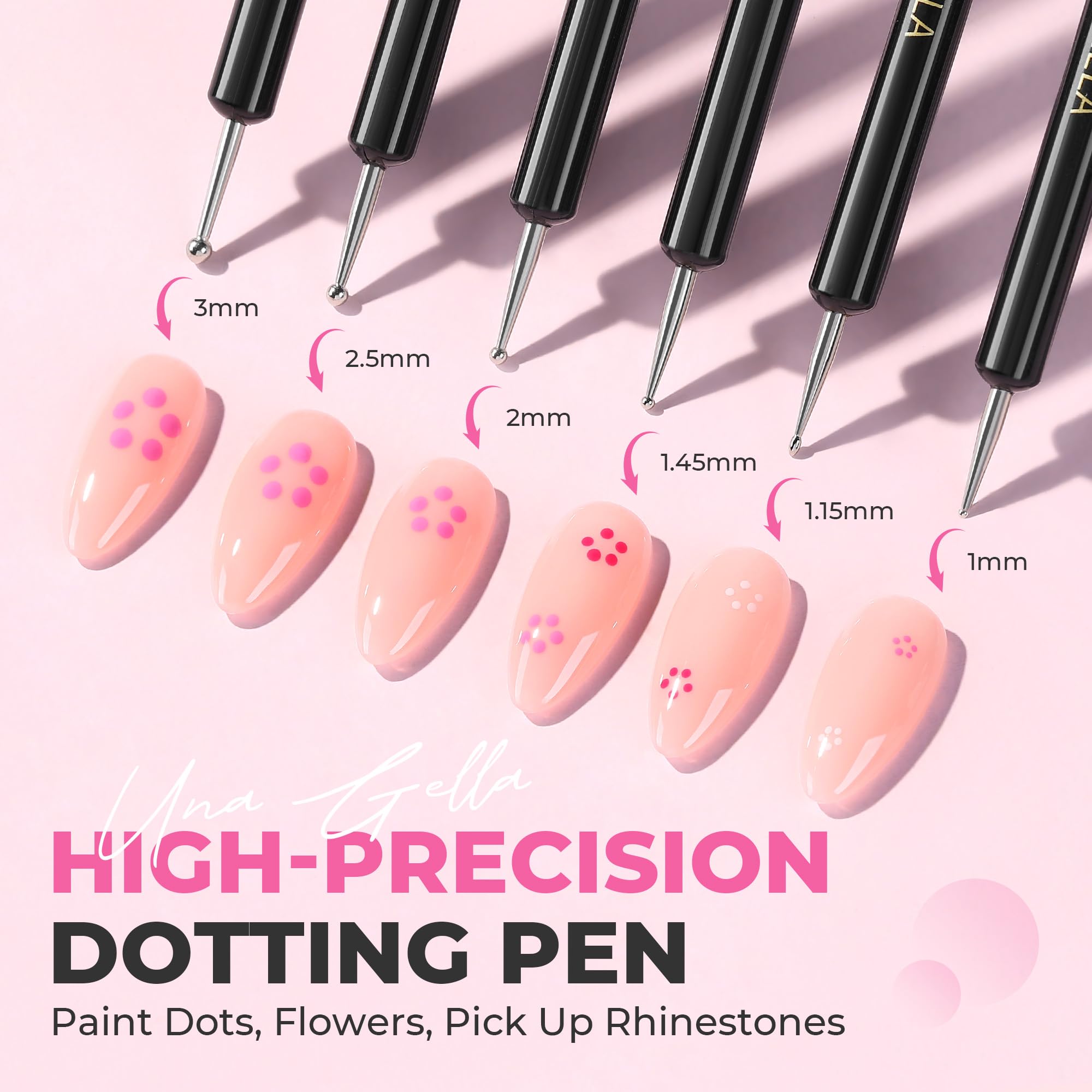 UNA GELLA dual-ended design saves time during nail art sessions