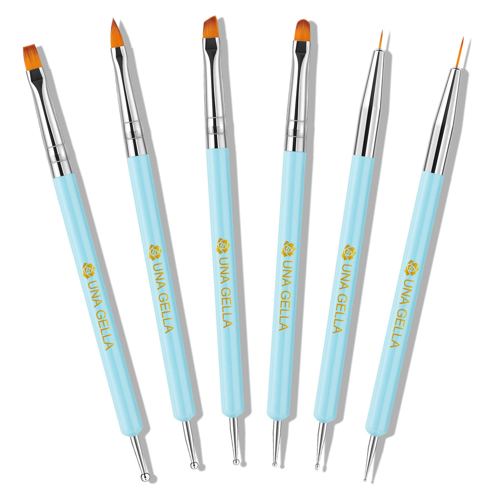 UNA GELLA nail art flat brush in blue for precise lines and smooth application.