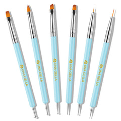 UNA GELLA nail art flat brush in blue for precise lines and smooth application.