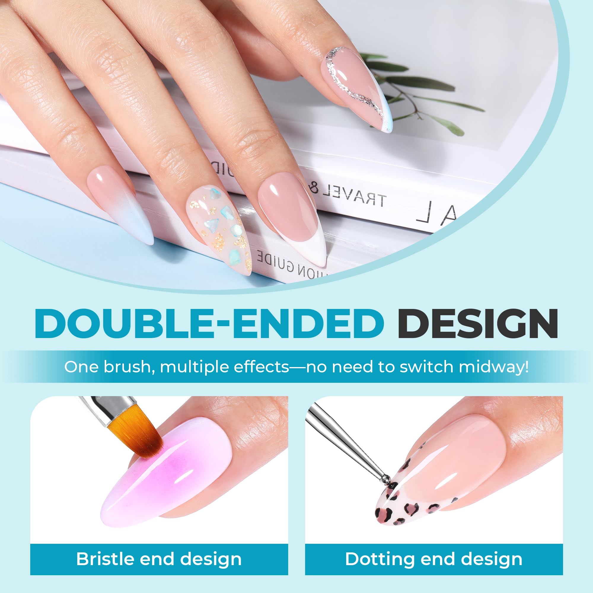 UNA GELLA nail art french brush in blue for clean smile lines.