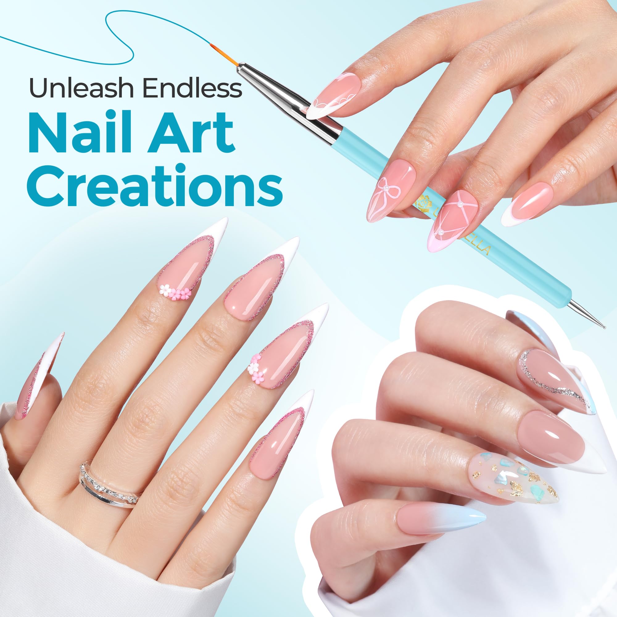 UNA GELLA nail art oval brush in blue for blends and fills.