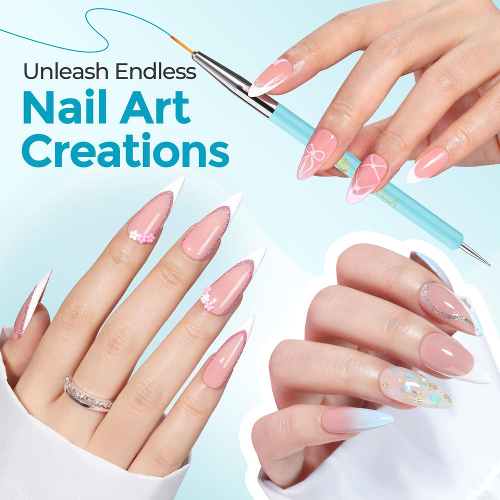 UNA GELLA nail art oval brush in blue for blends and fills.