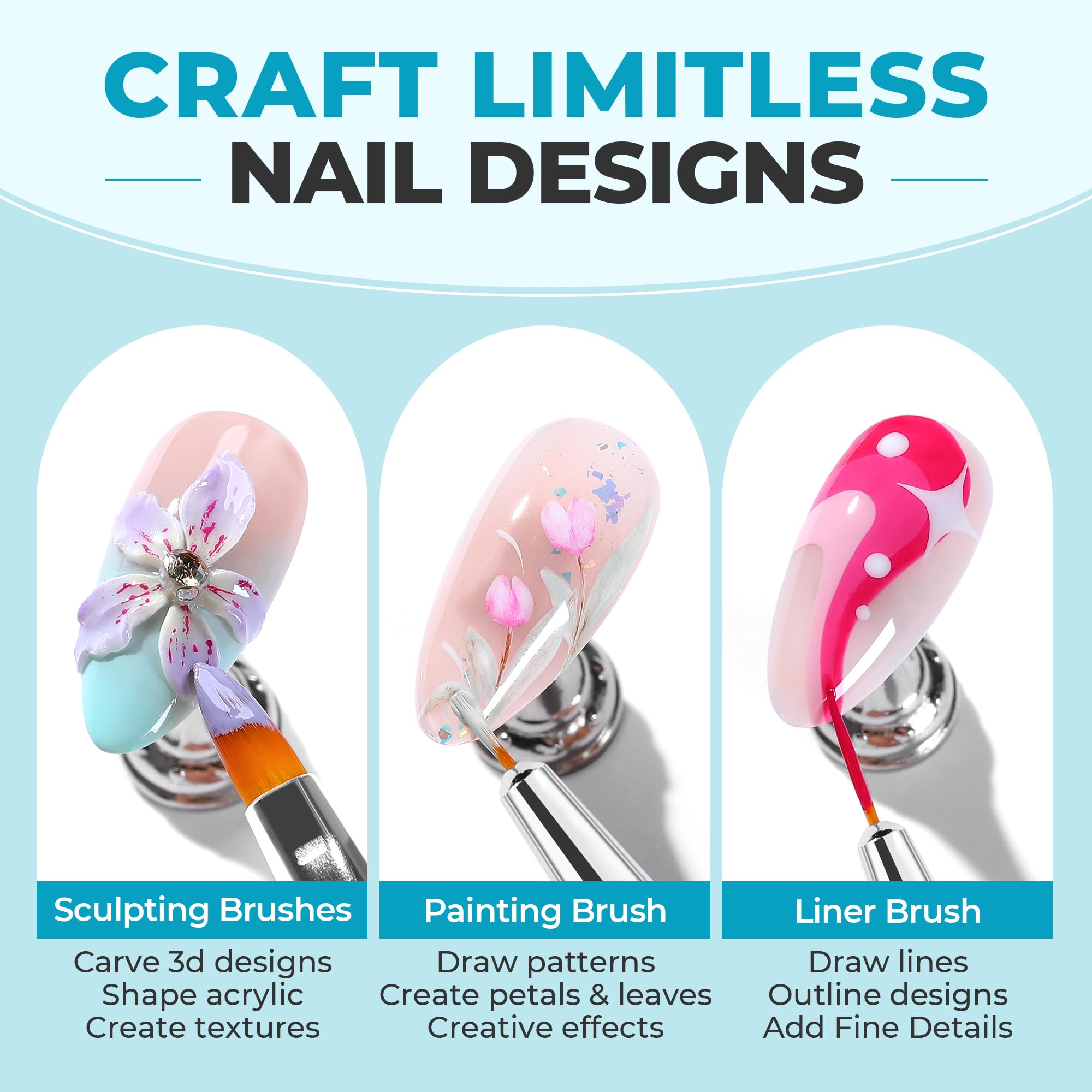 UNA GELLA nail art painting brush in blue for bold color blocks.