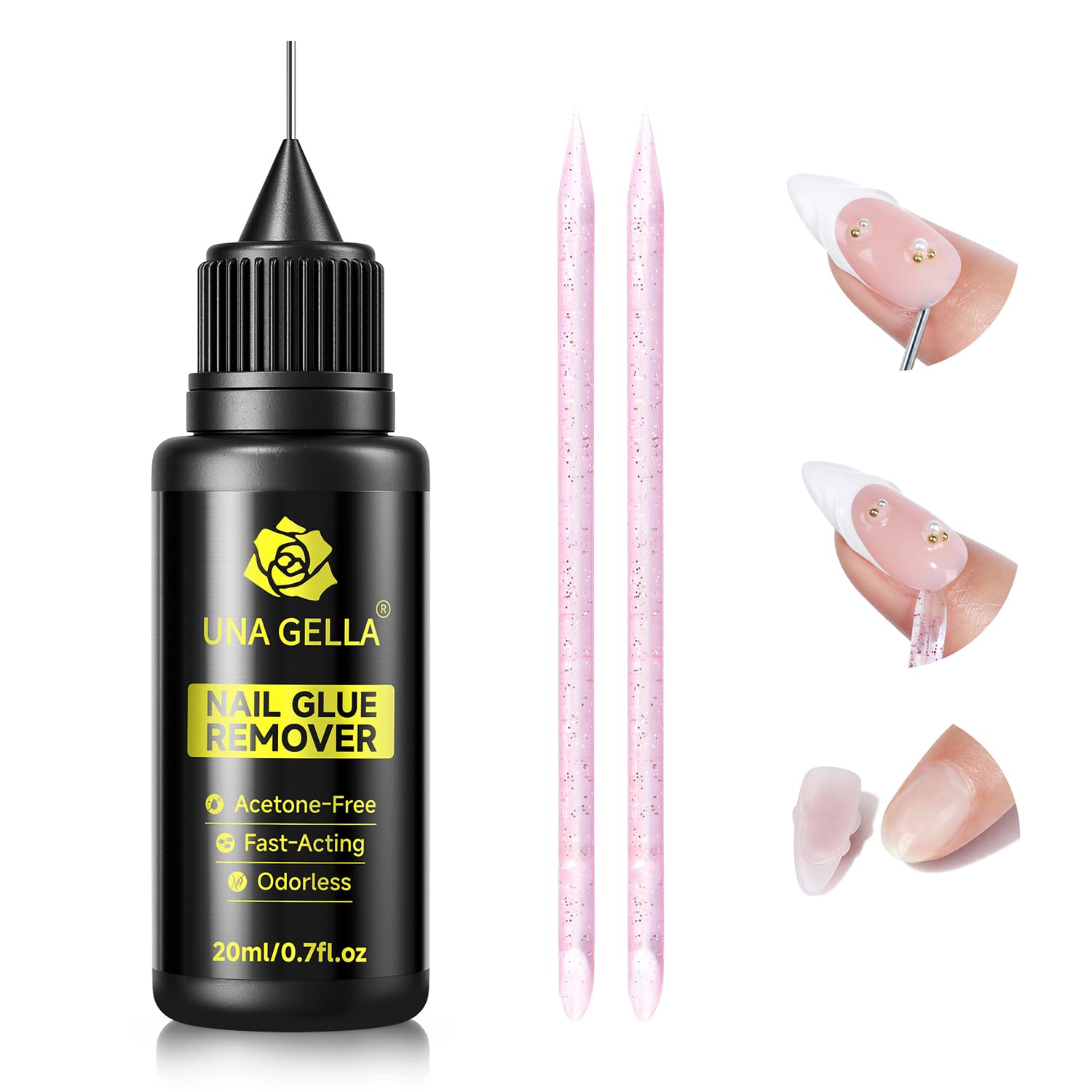 UNA GELLA acetone-free formula preserves natural nails during removal.