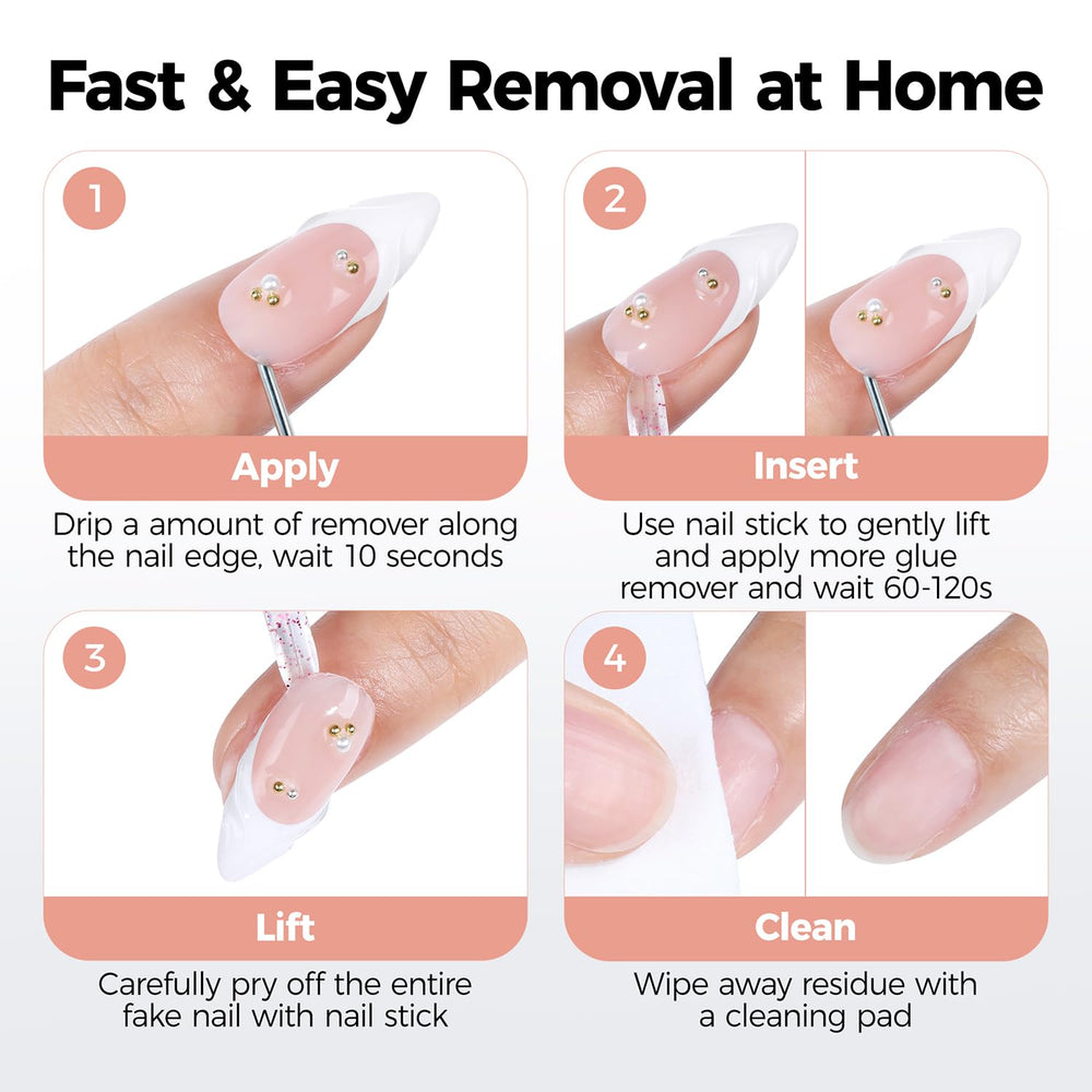 UNA GELLA remover demonstrates precise removal of press-on nails.