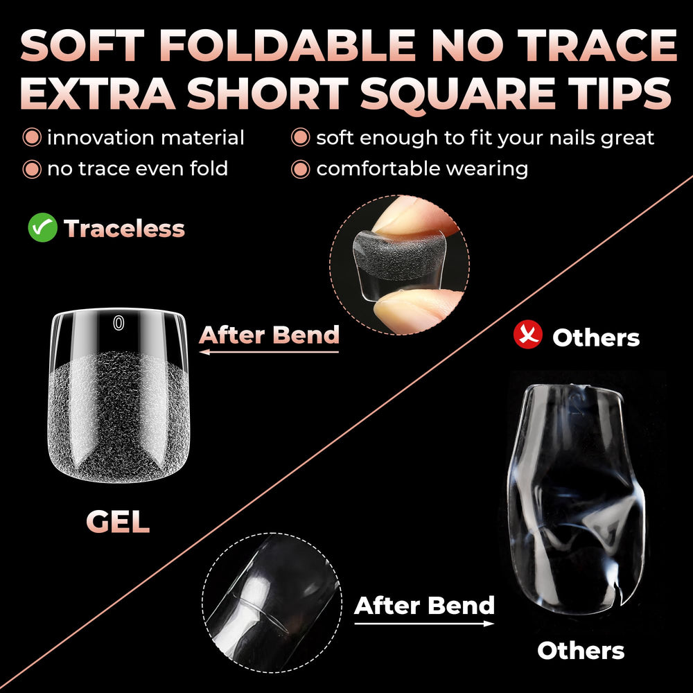 UNA GELLA nail tips square extra-short length for natural-looking nails.