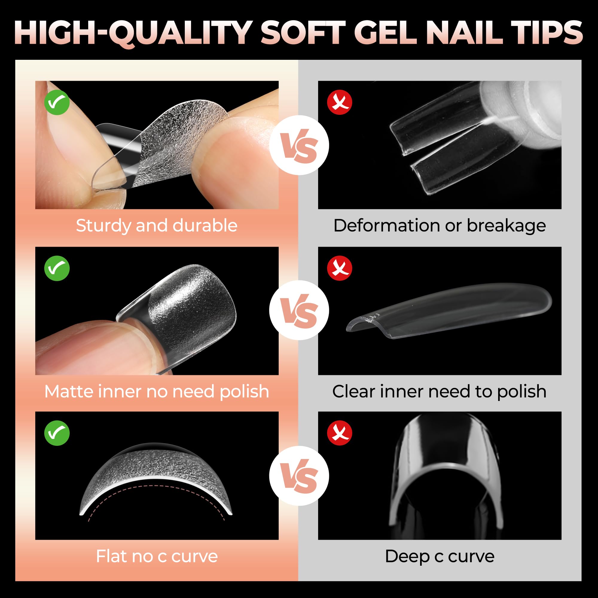 UNA GELLA nail tips square full-cover clear tips for glossy polish results.