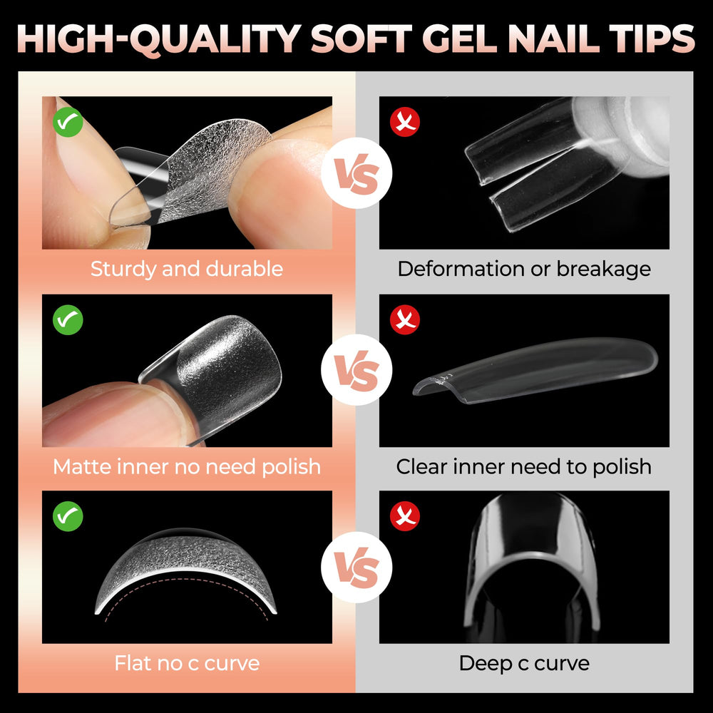 UNA GELLA nail tips square full-cover clear tips for glossy polish results.
