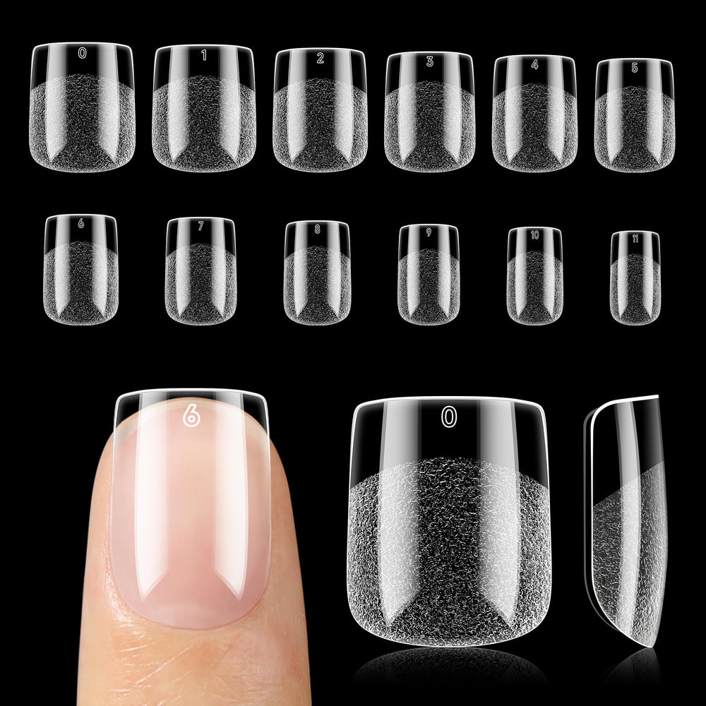 UNA GELLA nail tips square pre-etched matte for strong adhesion and smooth application.