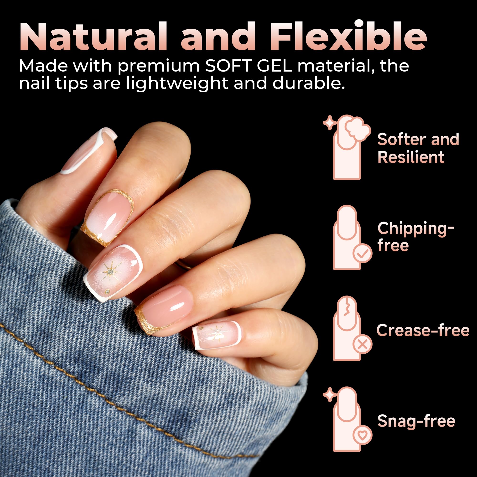 UNA GELLA nail tips square salon-enjoy full cover tips for lasting wear.
