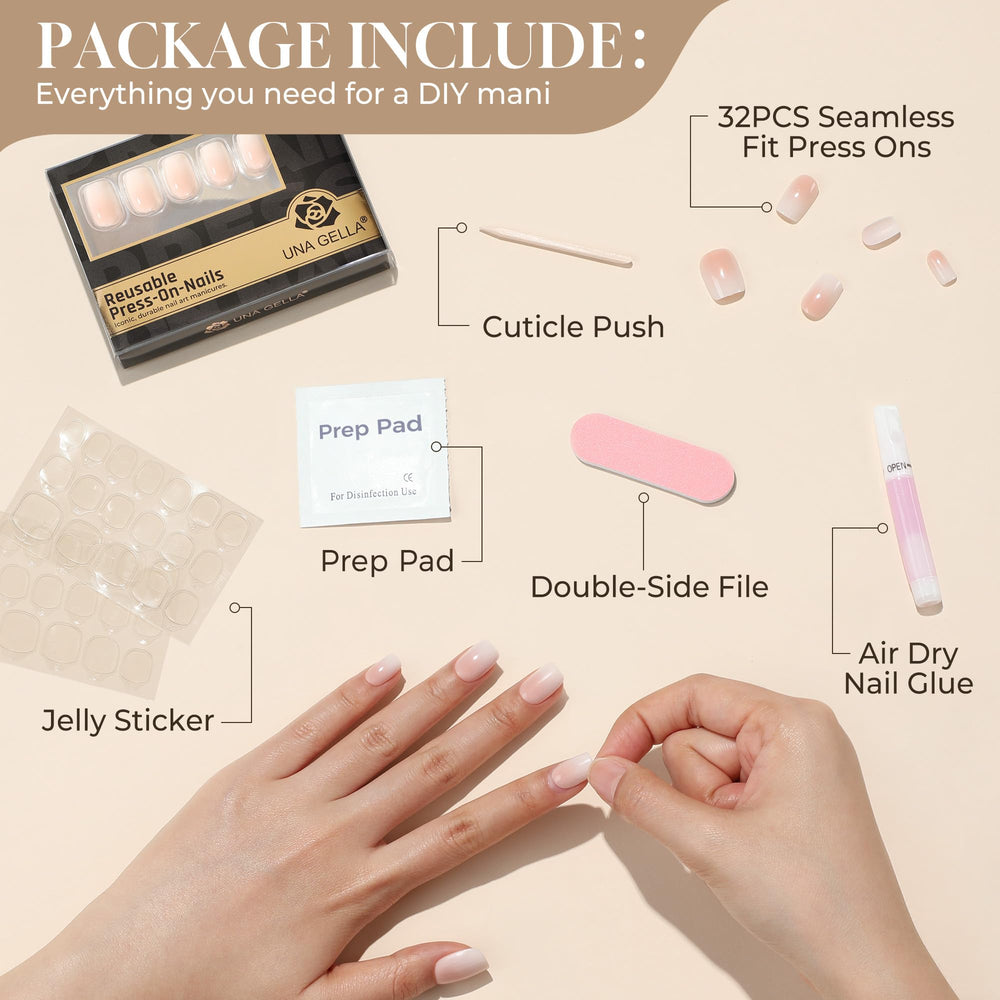 UNA GELLA nail glue and tabs give flexible wear and removal options.