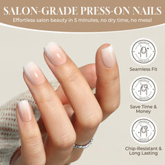 UNA GELLA Ombre nails with soft gel finish for long-lasting glow at home.
