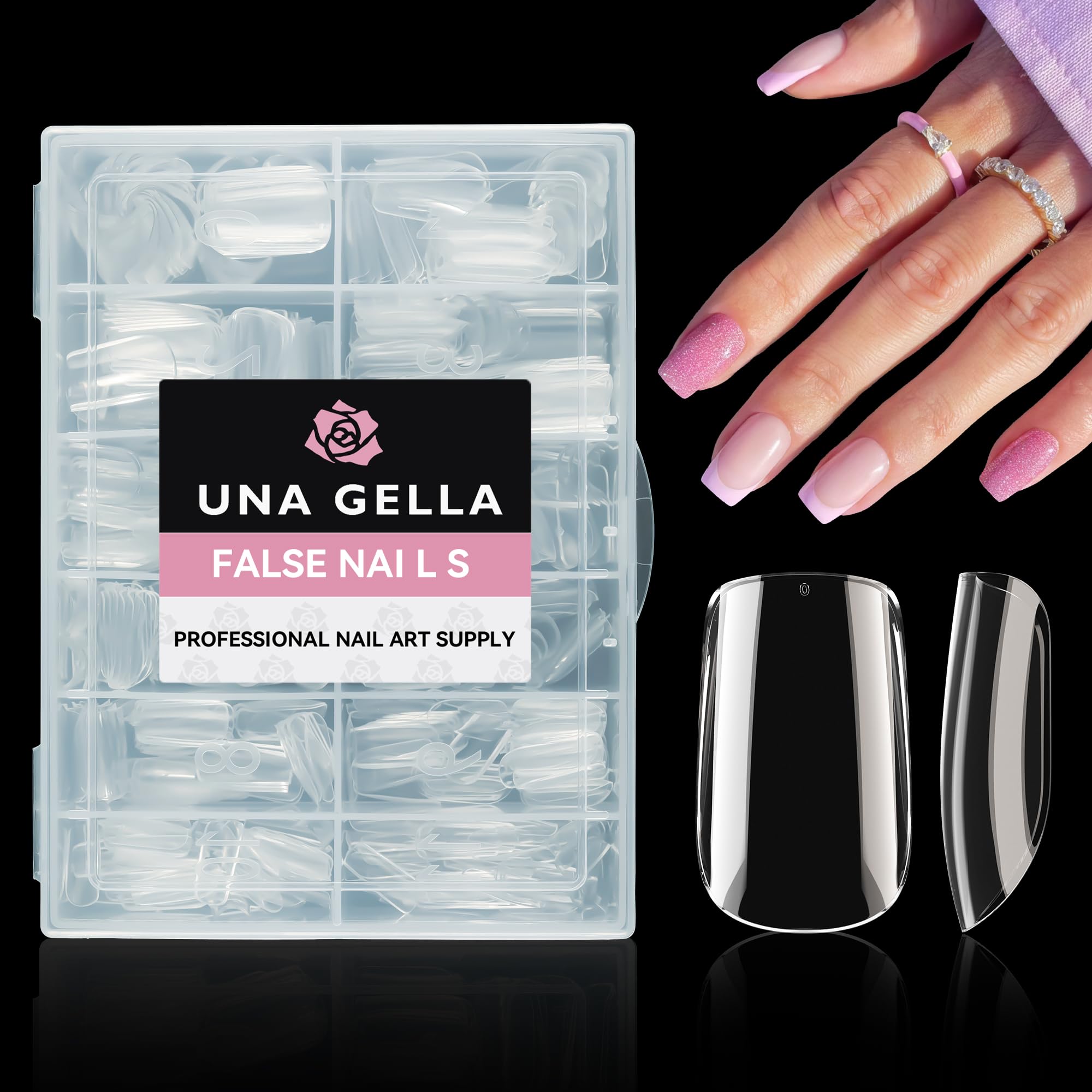 UNA GELLA short square tips 216pcs for at-home manicure sessions.