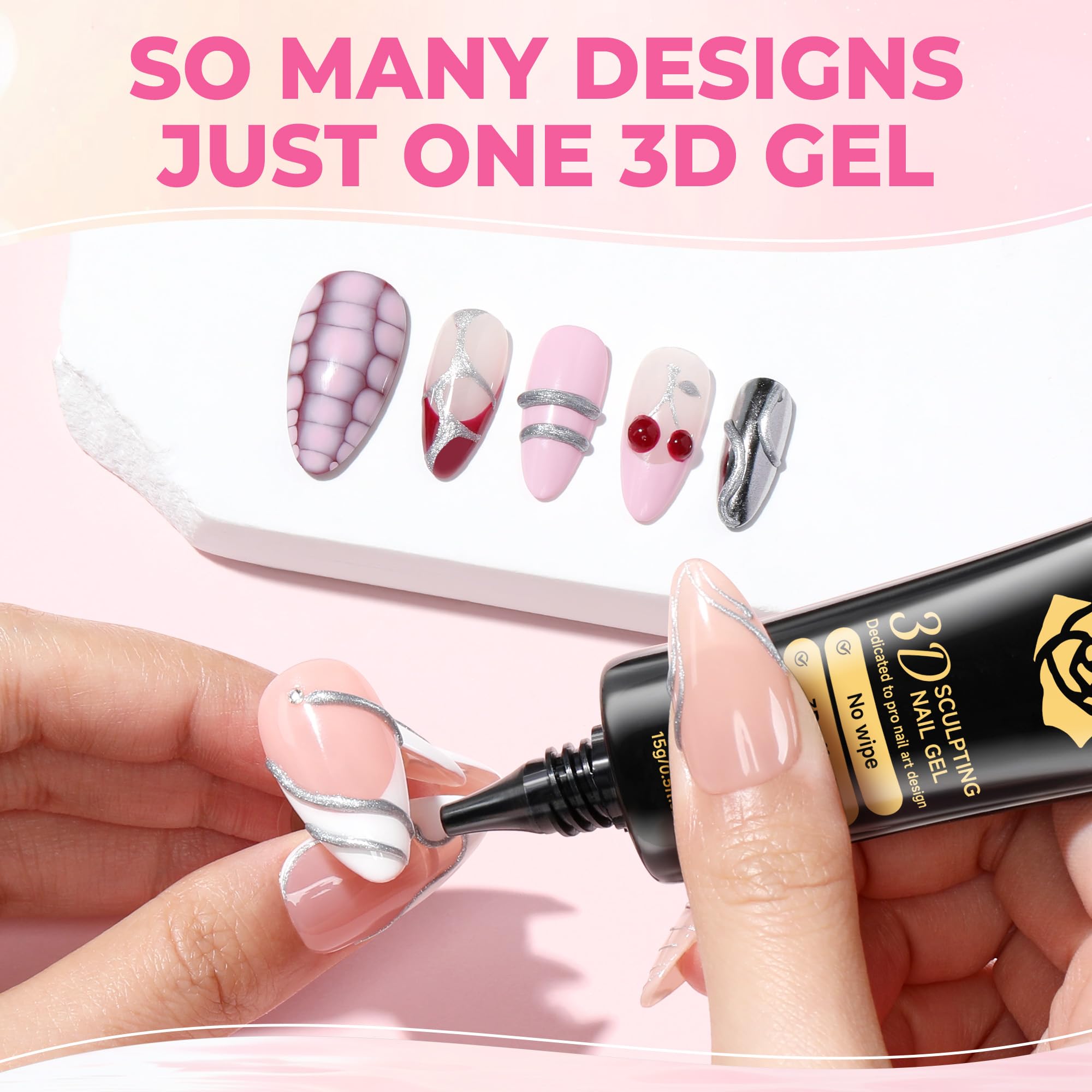 UNA GELLA 3D gel tube design lets you squeeze and shape quickly for French edges.