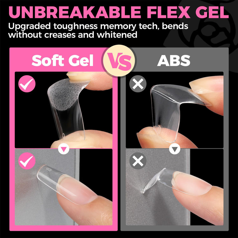 UNA GELLA square fake nails long-lasting coverage suggesting weeks of wear.