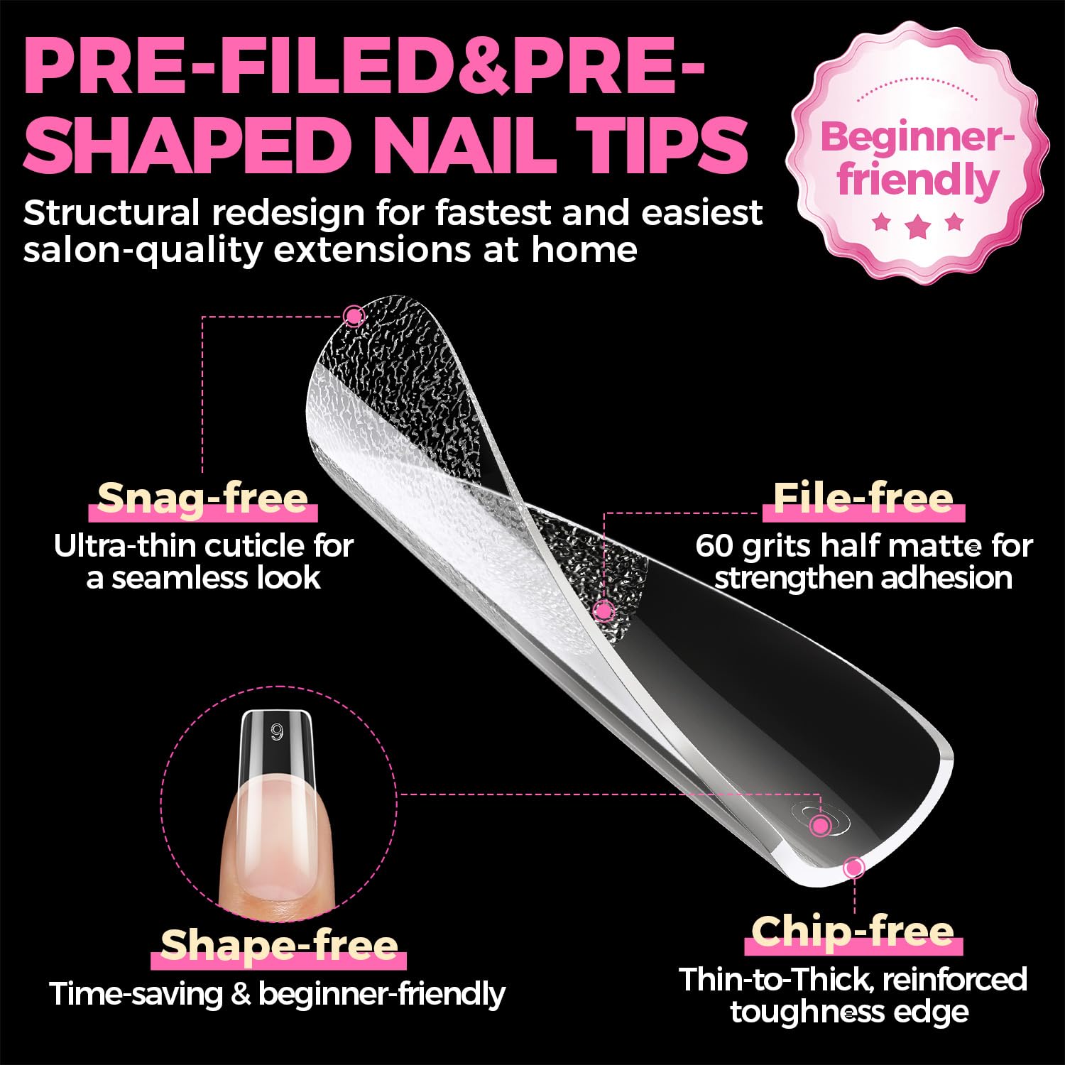 UNA GELLA square fake nails no-trace design with bend-friendly tips.