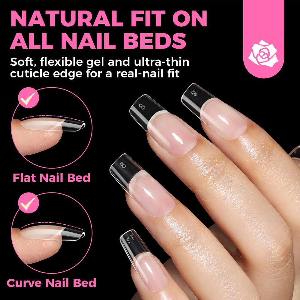 UNA GELLA square fake nails size chart showing 12-fit options.