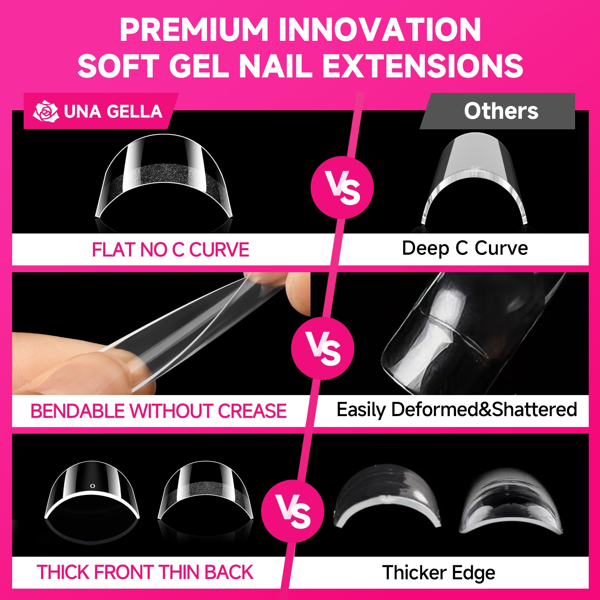 UNA GELLA traceless square nail tips prevent peeling for a neat finish.