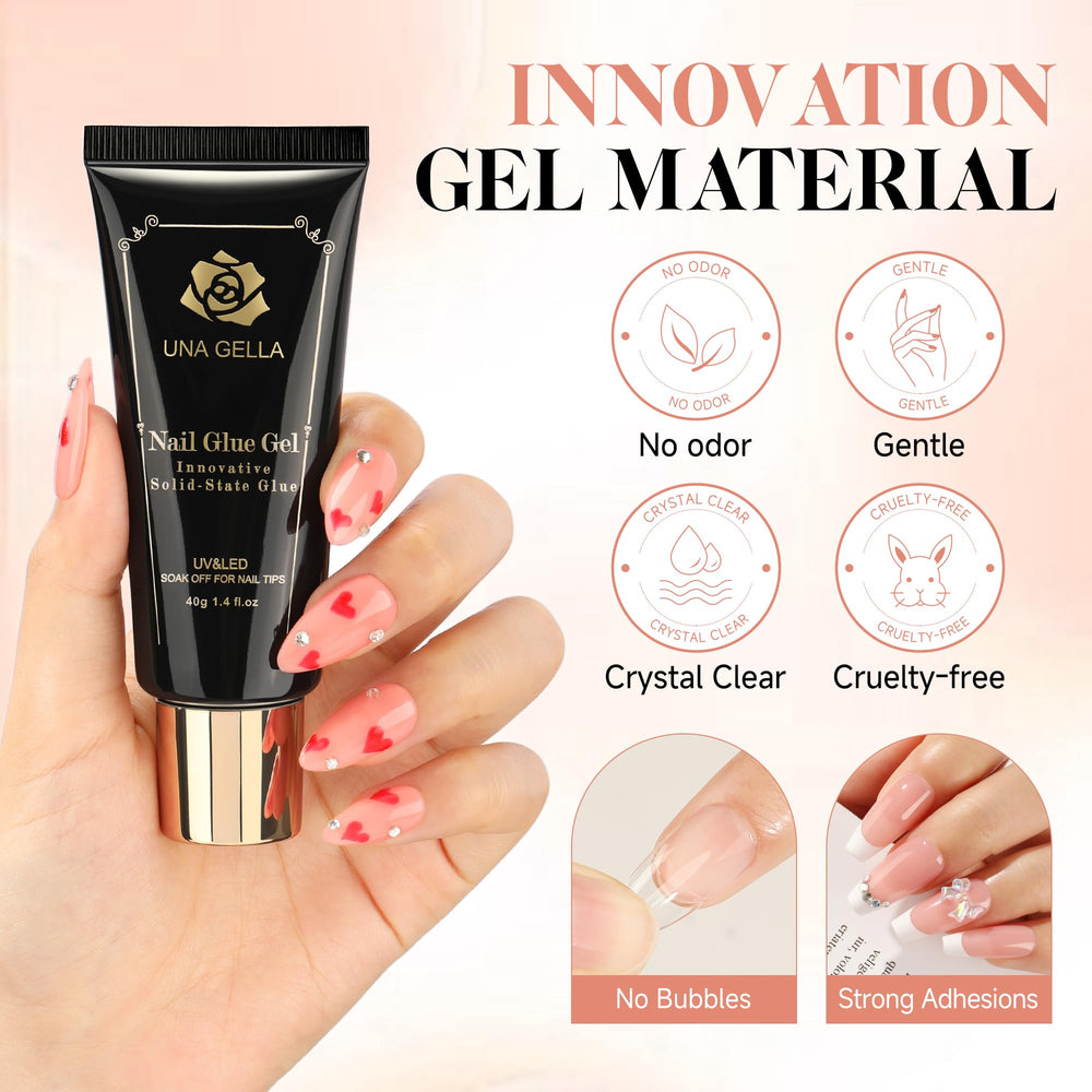 UNA GELLA uv-solid-gel-curing speeds up bonding in 40–60 seconds.
