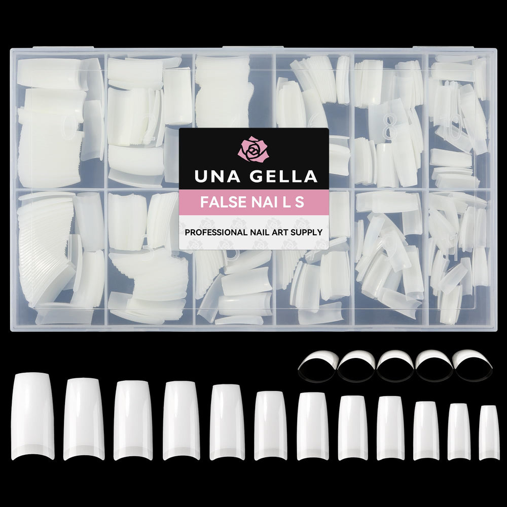 UNA GELLA white half-cover nail tips packaging shows 504-piece set for quick at-home nails