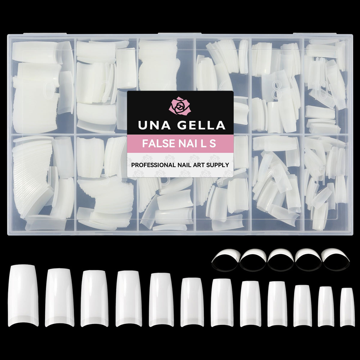 UNA GELLA white half-cover nail tips packaging shows 504-piece set for quick at-home nails