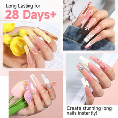 UNA GELLA clear full-cover tips close-up showing natural nail-like finish.