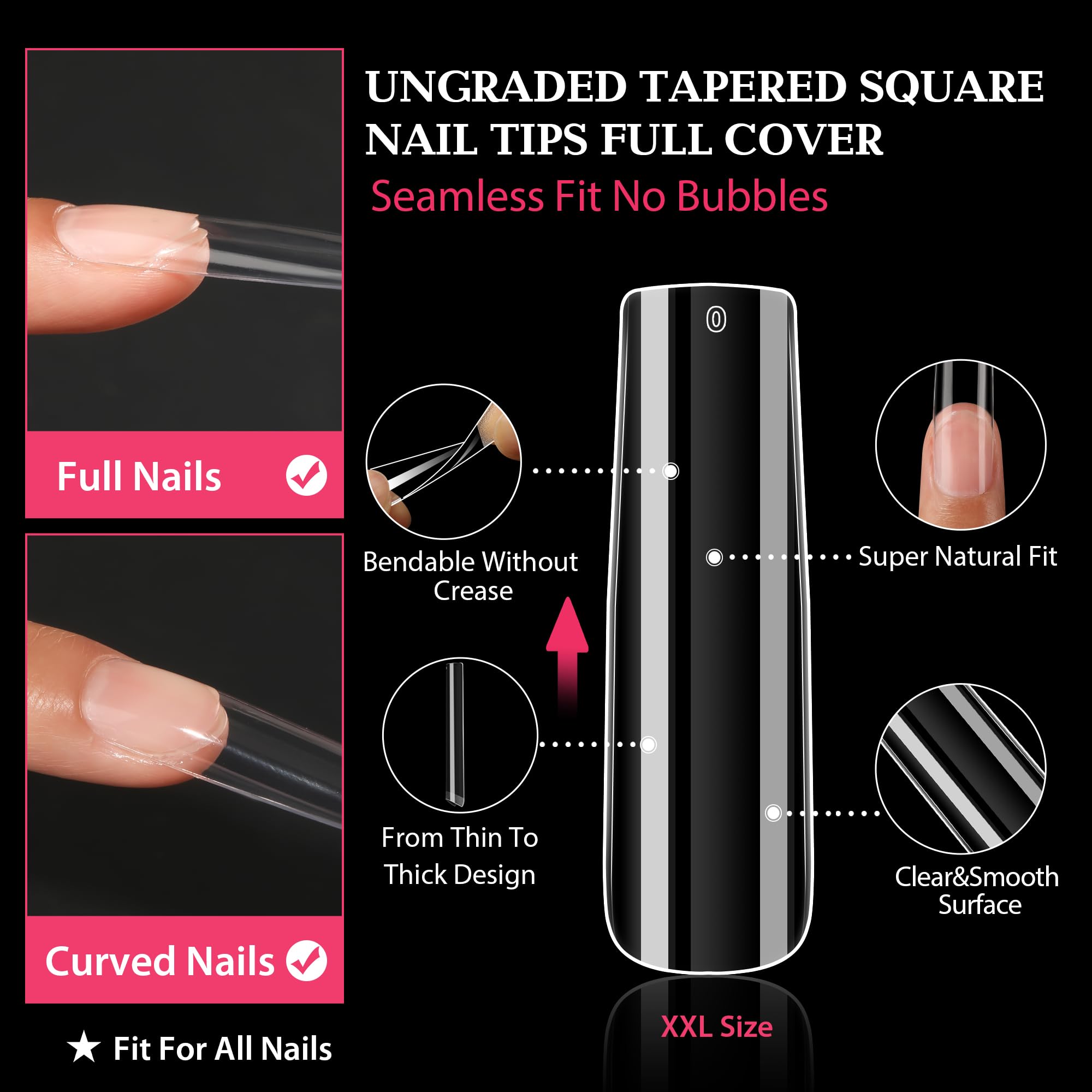UNA GELLA tips fitted on nail bed demonstrating seamless press-on look.