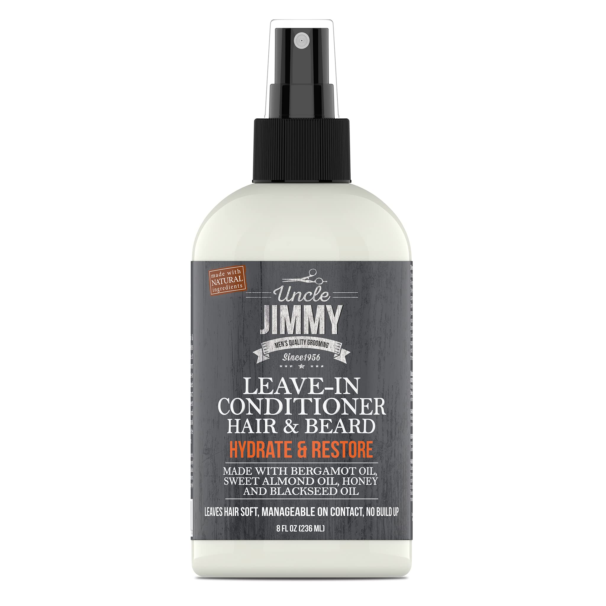 Uncle Jimmy Leave-In Conditioner 8oz bottle for convenient grooming.