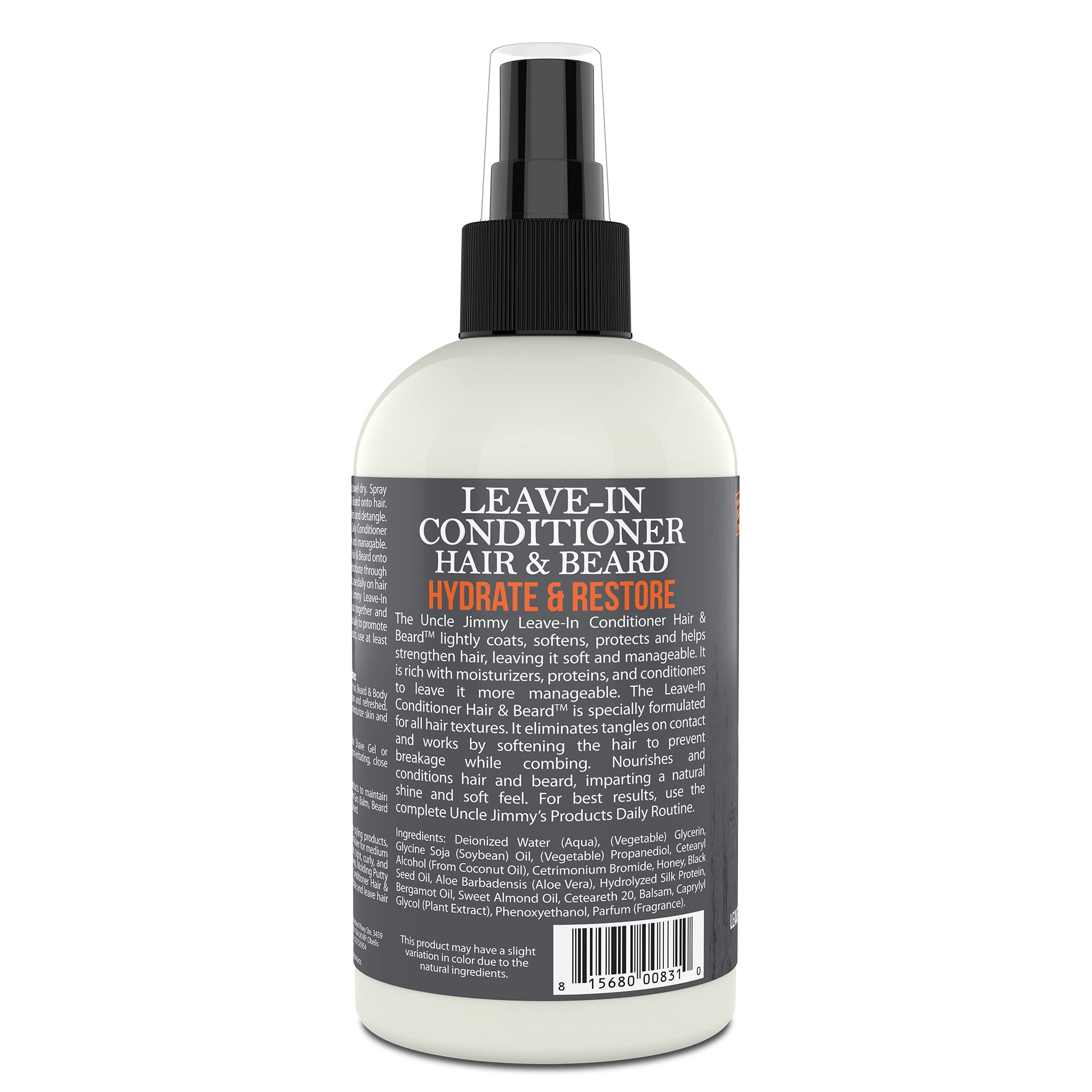 Uncle Jimmy Leave-In Conditioner with sulfate-free formula for healthy hair.