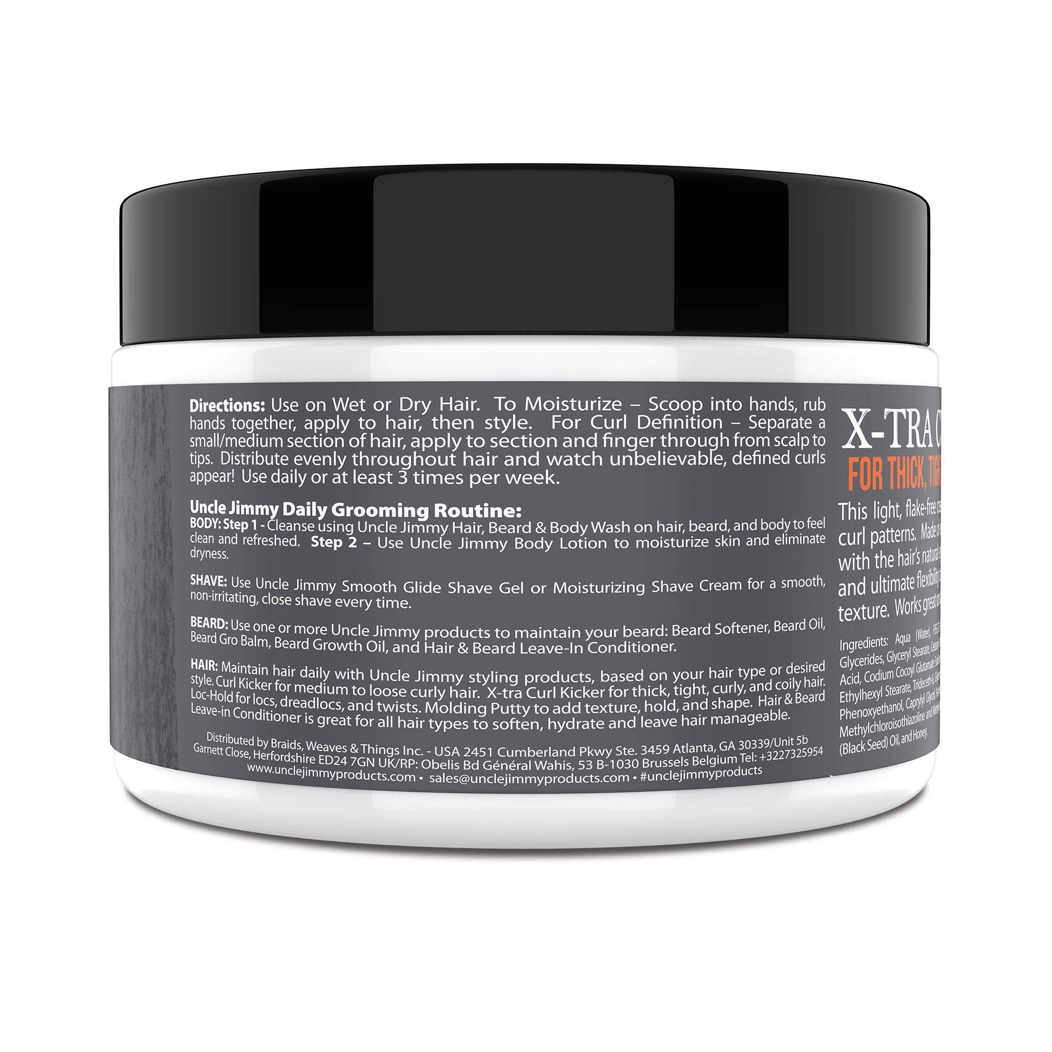 Uncle Jimmy X-TRA Curl-Kicker frizz-control finish for polished, carefree curls.