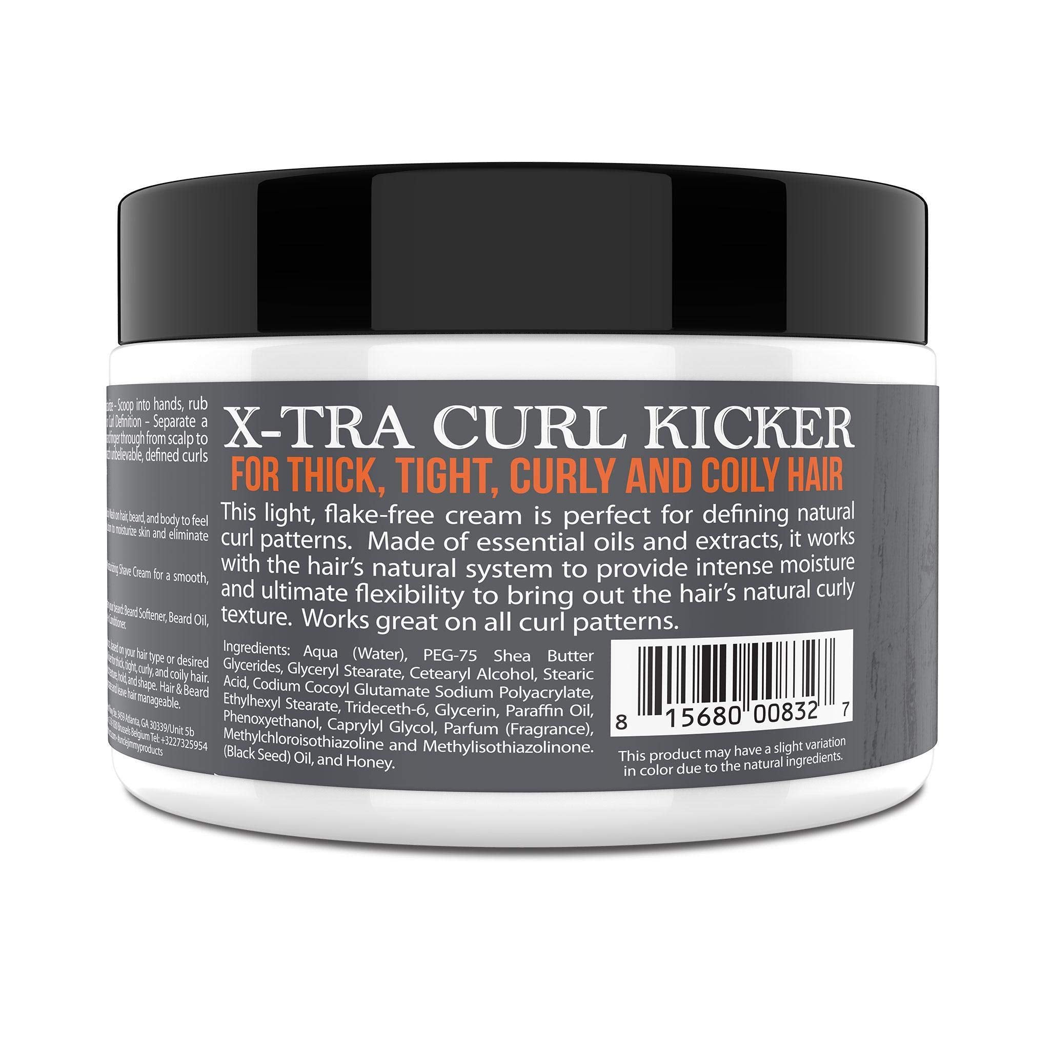 Uncle Jimmy X-TRA Curl-Kicker moisture-rich application delivering frizz control and smooth texture.