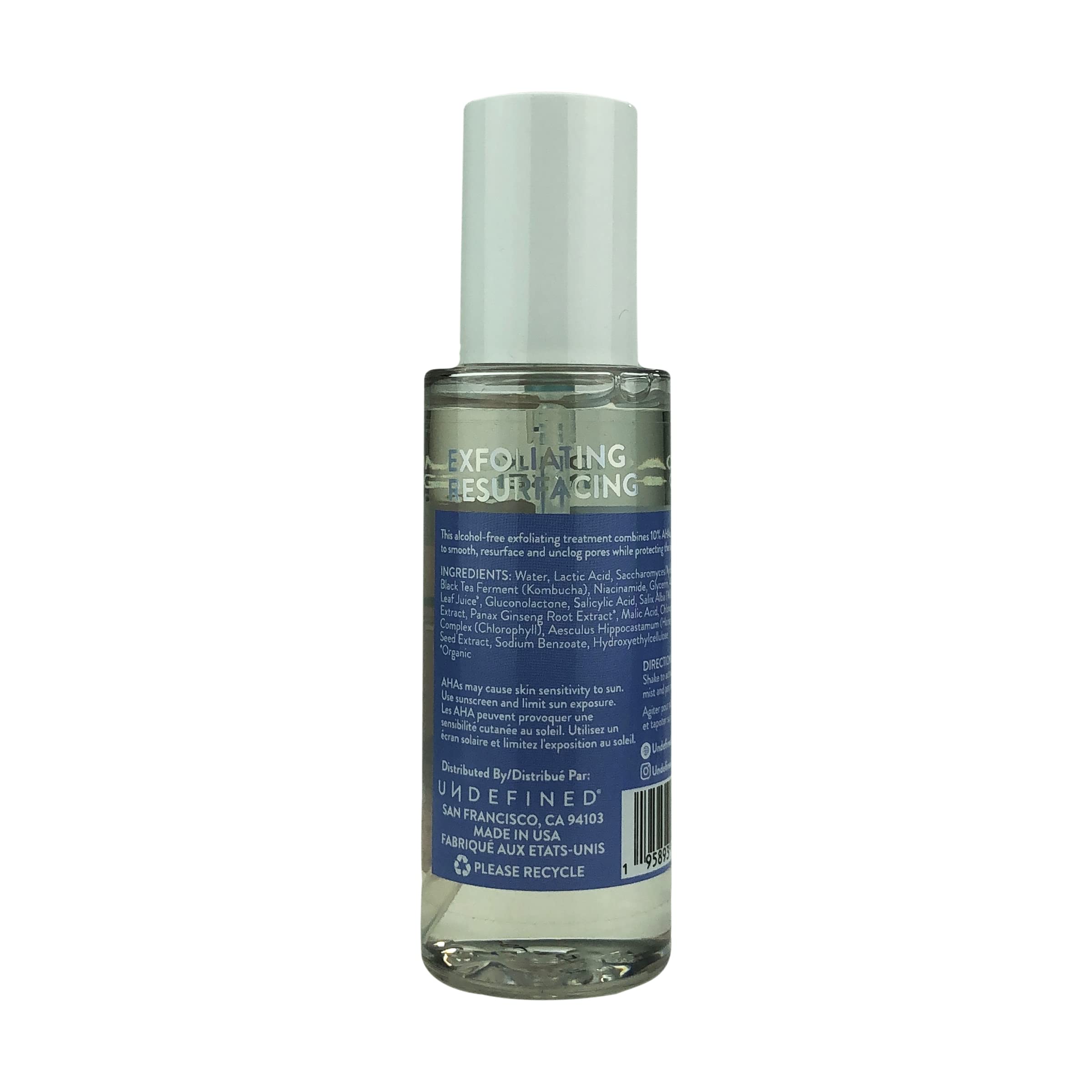 Undefined Beauty R&R exfoliator 3.3oz bottle shown on vanity