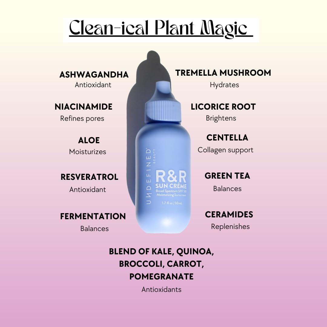 Undefined Beauty R&R Sun Crème SPF 50 application demo shows a smooth daily layer.
