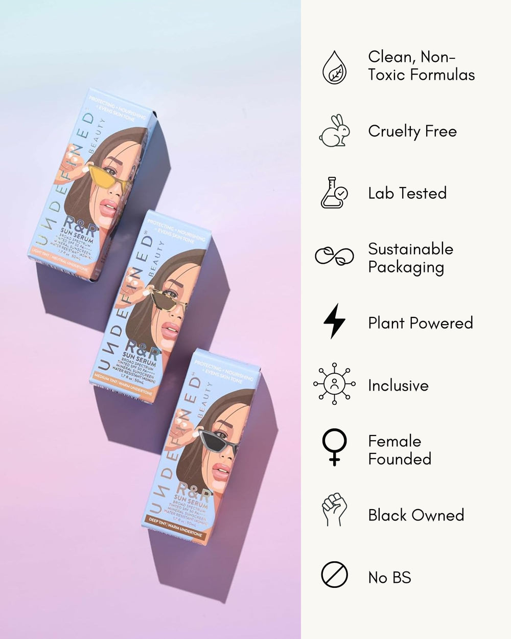 Reef-safe packaging badge for Undefined Beauty R&R Sun Serum