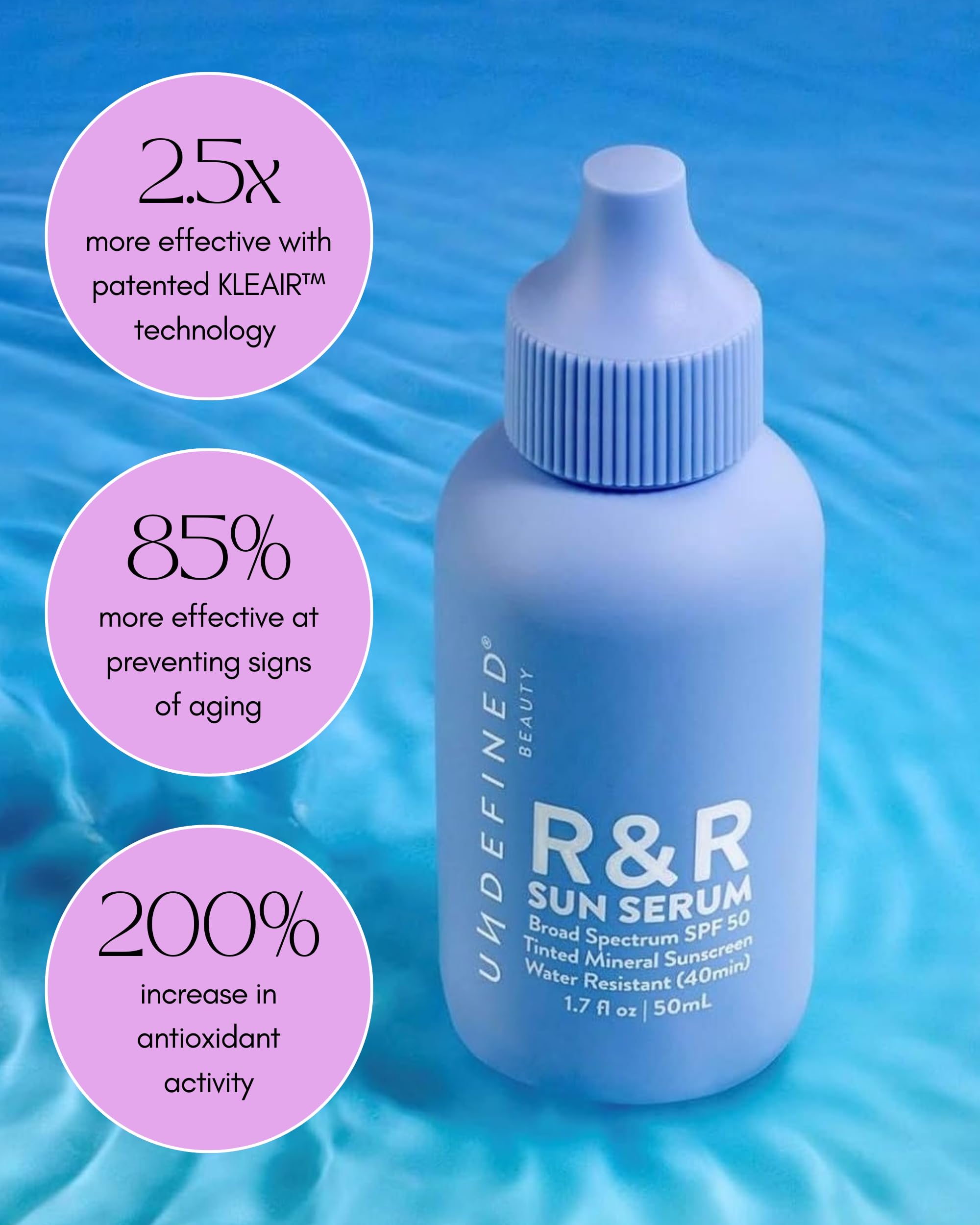 Water-resistance icon with Undefined Beauty R&R Sun Serum on hand